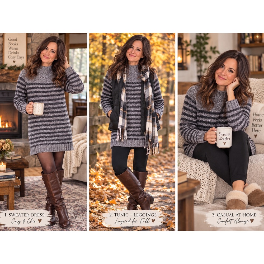 Abercrombie & Fitch Womens M Gray Striped Cotton Blend Mock Neck Sweater Dress